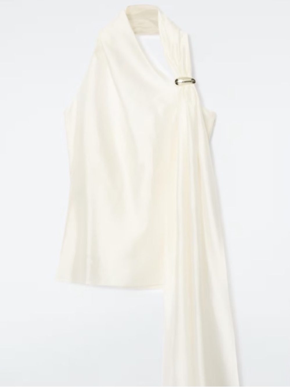 COS Ivory Asymmetric Blouse with Gold-Tone Brooch